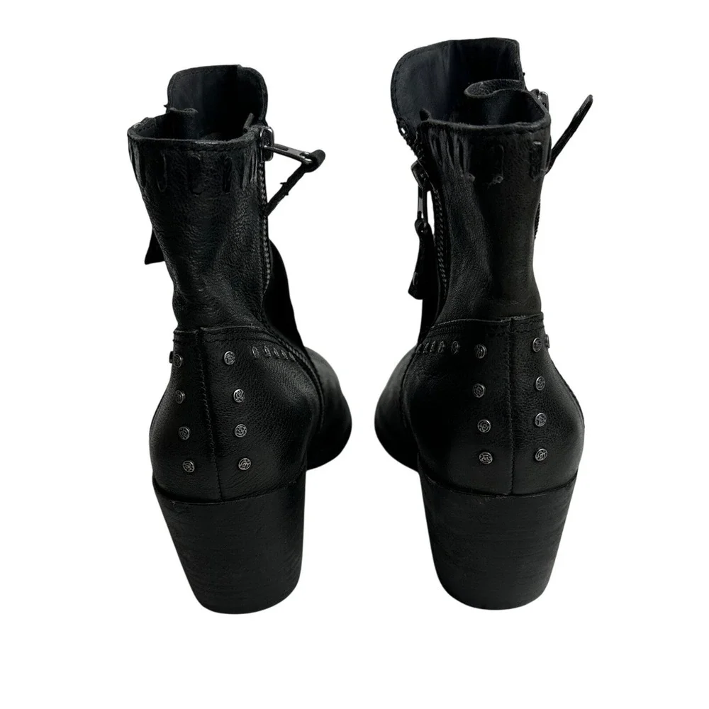 OTBT Red Eye Black Leather Moto Ankle Boots Women's 9.5‎ Side Zip Studded Grunge